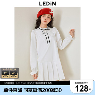 乐町甜美系带领衬衫裙年春季新款白色A版娃娃裙宽松内搭连衣裙