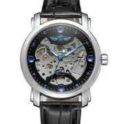 士全自动机械手皮带商务手表款男时尚圆形皮革白色黑色国产腕表