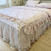 公主风全棉夹棉床裙款四件套，四季可用纯棉，蕾丝花边复古风床上用品