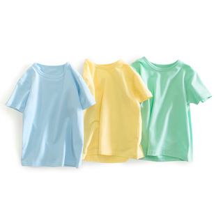 27kids跨境童装儿童短袖t恤夏季男童女童衣服纯色货源夏装莱卡棉