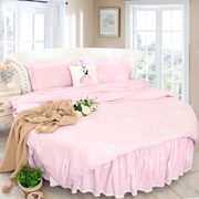 粉色大马士革花纹低调奢华圆床纯棉，四件套圆床裙，全棉淡雅浅色花纹