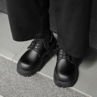 男士皮鞋2023秋季小众英伦休闲男鞋厚底增高黑色大头德比潮鞋