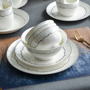 唐山骨瓷碗碟套装家用轻奢高级感乔迁餐具2023陶瓷美式碗盘子