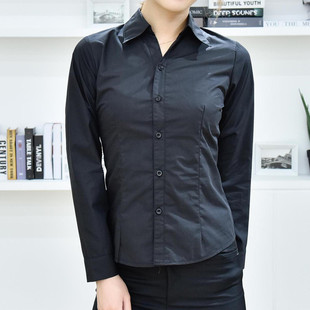黑色衬衫女时尚职业工装，v领长短袖收腰显瘦大码通勤ol棉上班面试8