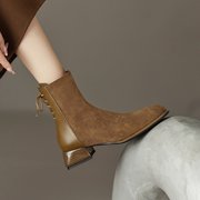 品牌短靴女2023秋冬英伦风马丁靴中跟粗跟及踝靴切尔西靴