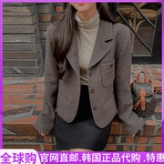 秋冬羊毛呢短外套，小个子女装reine韩国2023香风上衣