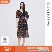 ELLASSAY歌力思2023春季茶歇雪纺印花连衣裙女EWD341Y01000