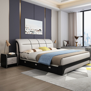 真皮床科技布艺储物床现代简约双人床主卧大床实木，框架卧室轻奢床