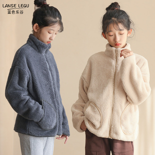 女童毛绒外套2023秋冬装，中大儿童宽松外套，羊羔绒保暖休闲棉服