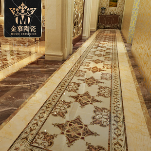 欧式过道走廊镀金无限拼接地面瓷砖拼花地砖仿水地板砖客厅