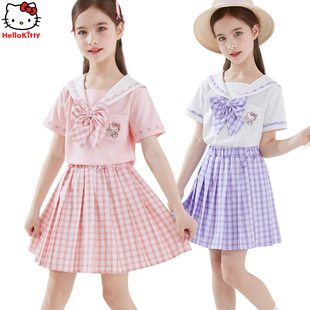凯蒂猫女童JK套装夏款儿童T恤短袖裙子两件套学院风半身裙