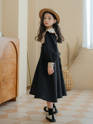 女童长袖连衣裙洋气秋冬季中大童女孩娃娃领黑色长裙儿童公主裙子
