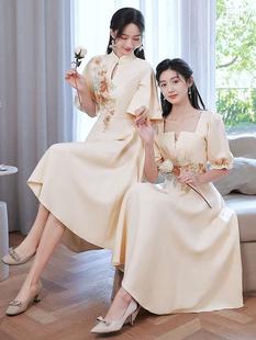 中式伴娘服2023夏季姐妹，装平时可穿礼服，小众高级感伴娘团裙