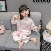 女童睡衣夏季薄款小女孩中袖薄款空调服套装儿童，中国风冰丝家居服