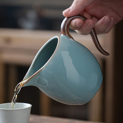 汝窑公道杯陶瓷单个分茶器，茶海开片可养大号茶杯天青过滤网泡茶具
