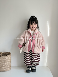 小苹果24冬韩版女童宝宝甜美可爱粉色毛毛两面穿外套儿童保暖棉衣