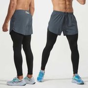 健身裤假两件运动裤男马拉松跑步训练裤短跑紧身裤子打底裤压缩裤