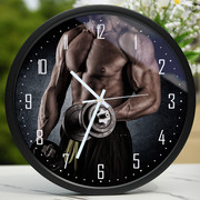 健身房装饰时钟创意健美运动精神氮泵个性挂钟运动训练馆挂表定制