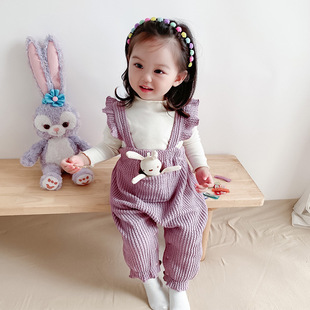韩版婴儿服装秋冬加绒女宝宝可爱背带裤婴儿爬服连体衣外出服开档