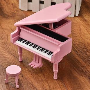 时尚创意粉色木质三角钢琴音乐盒木制仿真八音盒创意家居摆件