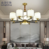 全铜新中式客厅吊灯，简约现代中国风古典餐厅卧室，禅意led玻璃灯具