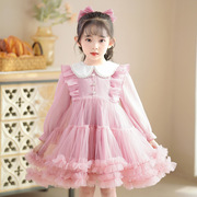 女童公主裙娃娃领长袖，雪纺蛋糕裙网纱，蓬蓬裙甜美爱花童服