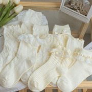 lolita袜子女中筒白色蕾丝花边袜日系，可爱jk制服，袜镂空透气春夏薄