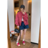 爱情魔鬼鱼 玫红色立领冲锋衣外套女2025年春季新款休闲夹克上衣
