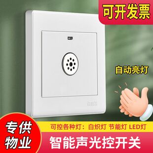 86型暗装声光控面板二线，楼道延时感应led节能灯，家用物业声控开关