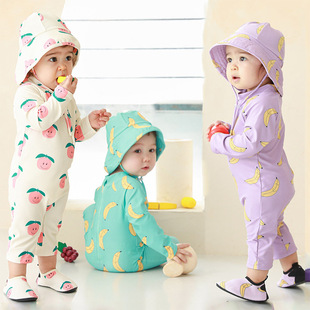 韩国儿童泳衣女童连体长袖，防晒泳装ins男童，0-7婴儿游泳衣泳帽