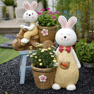 创意个性花园阳台大号可爱小兔子，户外多肉植物花盆工艺品庭院摆件