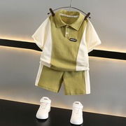 男童夏季polo衬衫拼色套装23款宝宝夏季短袖衣服男孩儿童酷帅童装
