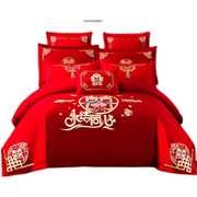 家纺结婚婚庆四件套床上用y品大红色被套床单纯棉六套件多件