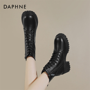达芙妮Daphne ~马丁靴女秋冬款2023厚底增高英伦风短靴小个子