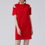 ise 夏季正红色露肩设计连衣裙K2020792