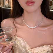 碎银子珍珠项链女轻奢小众，设计感2023高级感锁骨链颈链潮