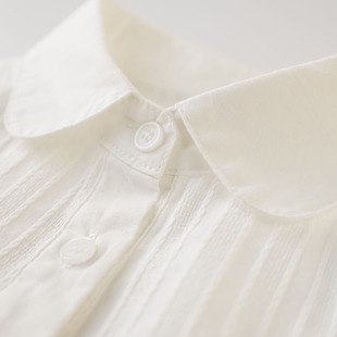 白色长袖衬衫女2023春秋法式木耳边拼接竖条设计感百搭上衣