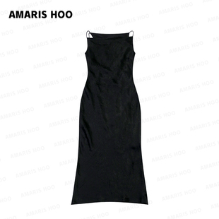 AmarisHoo设计师款夏季时尚设计感黑色吊带裙OPS2295