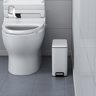 家用厕所垃圾桶不锈钢小号，卫生间长方形脚踏静音，窄位有盖小垃圾筒