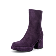 欧美外贸绒面葡萄紫色粗跟短靴，防水台圆头高跟马丁靴羊皮大码女靴