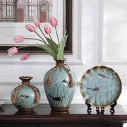 三件套陶瓷花瓶摆件欧式田园，复古装饰客厅家用家居装饰品