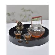 现代透明玻璃茶具茶壶样板房间会所茶桌茶室茶器托盘组合软装摆件