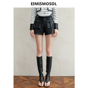 设计师品牌eimismosol黑色环保皮，立体口袋皮裤短裤2023秋冬