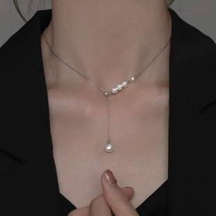 S999纯银珍珠项链2024轻奢小众锁骨链女高级感颈链配饰品