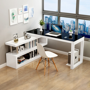 转角书桌书架一体桌，书柜电脑台式桌子，写字家用角落电脑桌简约卧室