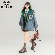 keiko韩系假两件式连帽牛仔，外套2024春季慵懒风显瘦oversize上衣