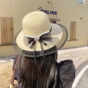 夏天帽子女式沙滩草帽，大沿海边时尚女款防晒太阳帽夏季出游遮阳帽