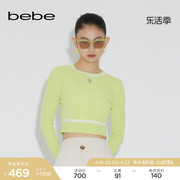 bebe春夏系列短款撞色修身圆领针织，上衣130503