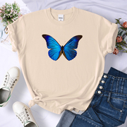 Blue Butterfly T Shirt Womens夏季创意蓝色蝴蝶印花女白色T恤衫
