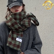复古格子围巾女士2022冬季加厚韩版学生披肩两用保暖围脖绿色